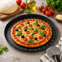 Moule à pizza anti-adhésif perforé noir
