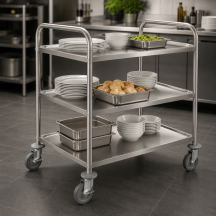 Chariot de service en inox 3 niveaux amovible 820x645x945mm