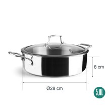 Faitout bas avec couvercle Diamètre 28 cm Hauteur 8 cm Épaisseur 2,5 mm 5 litres