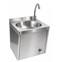 Lave-mains mural en inox 400 × 400 mm avec robinet à commande à genoux