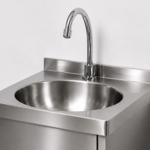 Lave-mains mural en inox 400 × 400 mm avec robinet à commande à genoux