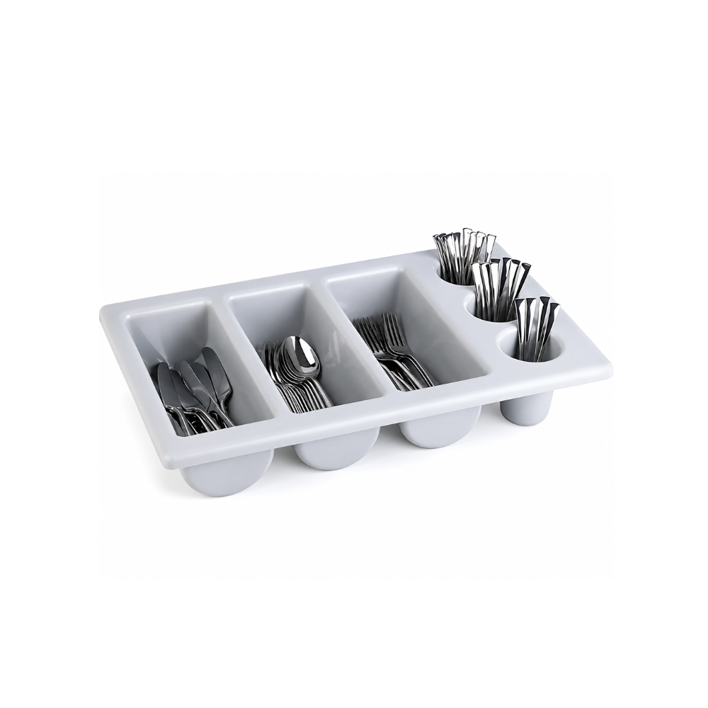 Porte-couverts GN 1/1 thermoformé 6 compartiments coloris gris